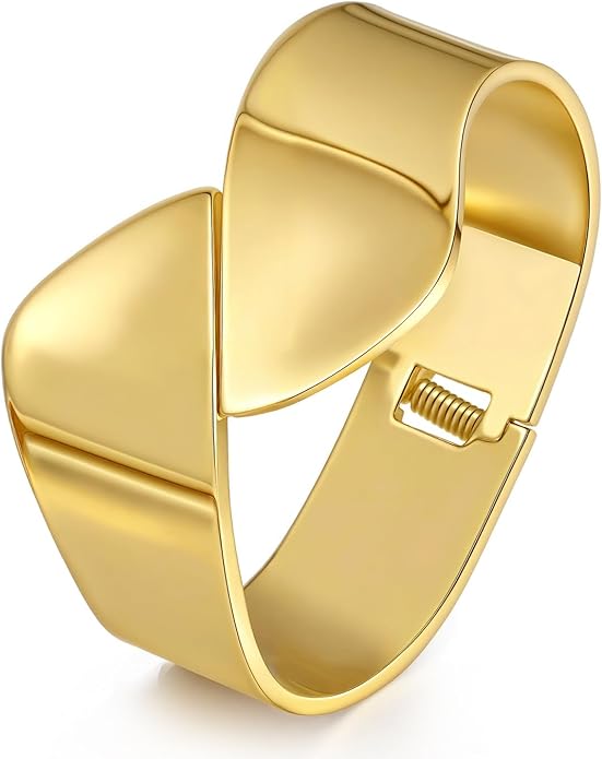 hotoo Chunky Wide Bangle Bracelets For Women Open Gold Bangle Statement Cuff Stainless Steel Stackable Bracelets Thick Jewelry For Christmas Birthday Trendy Gifts