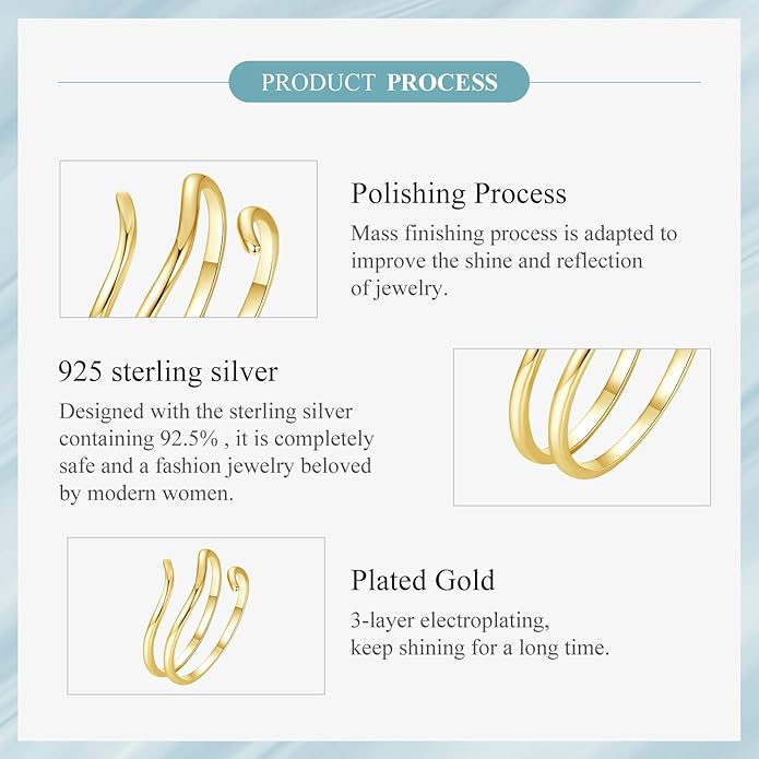 MUNDELL 925 Sterling Silver Simple Multi-layer Leaf Adjustable Ring Green Lucky Leaves Statement Ring for Women Promise Ring Fine Jewelry