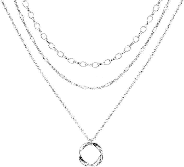 OGD Layered CZ Rondelle Pendant Necklaces for Women, 14K Gold Plated Trendy Mariner Chain Dainty Circle Rondelle Pendant Choker Necklace for Women Two-Toned Cubic Zirconia Gold Necklace