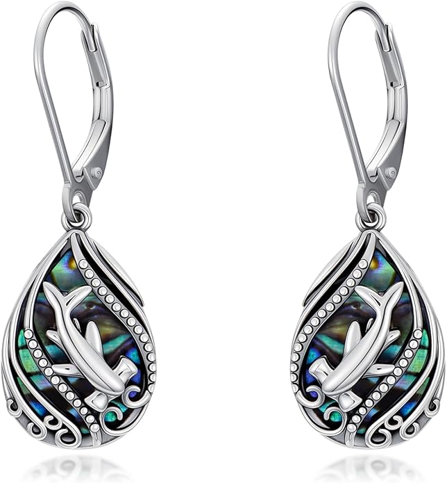 Animal Earrings 925 Sterling Silver Abalone Shell Dangle Drop Earrings Leverback Earrings Cute Animal Jewelry Gifts for Women Girlfriend