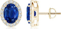 ANGARA Natural Blue Sapphire Earrings for Women | Prong-Set Oval Blue Sapphire Stud Earrings with Diamond Halo in 14K Solid Gold/Platinum | September Birthday, Anniversary, Gemstone Jewellery Gift