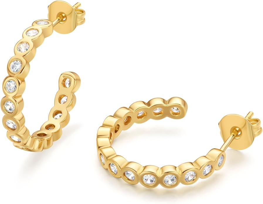 18K Gold Plated Huggie Hoop Earrings for Women, 925 Sterling Silver Post, Hypoallergenic Small Earrings