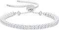 KRKC&CO Moissanite Bolo Tennis Bracelets for Women, 1.6-8.0 ct.tw, Adjustable Length S925 Sterling Silver, Christmas Gifts for Her, Luxury Box, 2/3/4mm D Color VVS1 White/14K/24K/Rose Gold Plated