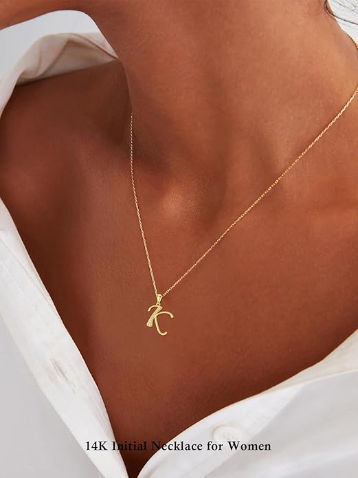 14k Gold Initial Necklace for Women, Solid Gold Moissanite Letter Pendant Necklaces Jewelry for Her Birthday Valentines Day Gifts for Mom Wife Christmas Gifts for Girlfriend Sister