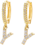14K Gold Dangle Drop Initial Earrings for Women Dainty CZ Huggie Hoop Name Letter Earrings S925 Sterling Silver Post with Cubic Zirconia Hypoallergenic Gifts Jewelry
