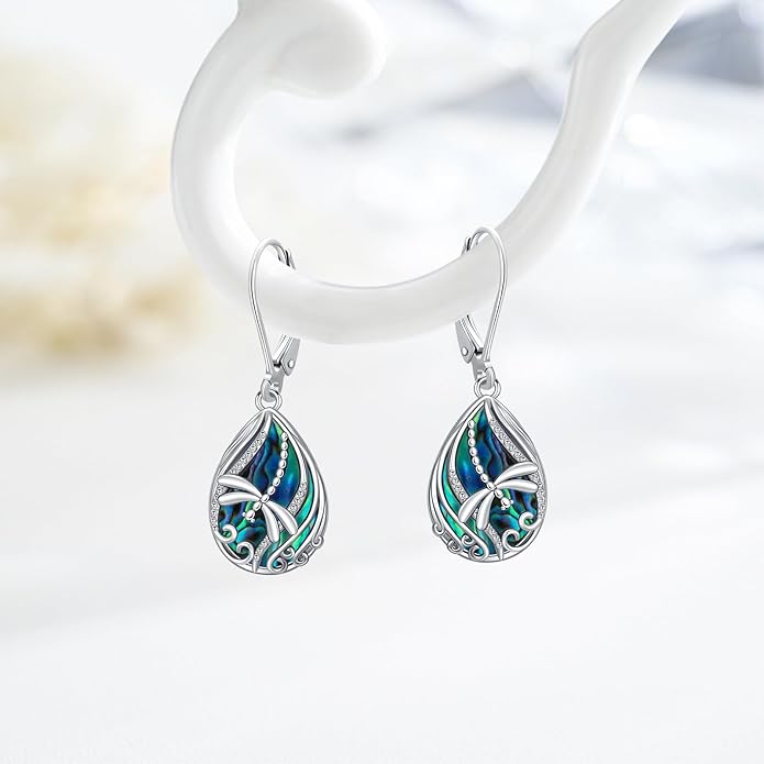 Animal Earrings 925 Sterling Silver Abalone Shell Dangle Drop Earrings Leverback Earrings Cute Animal Jewelry Gifts for Women Girlfriend