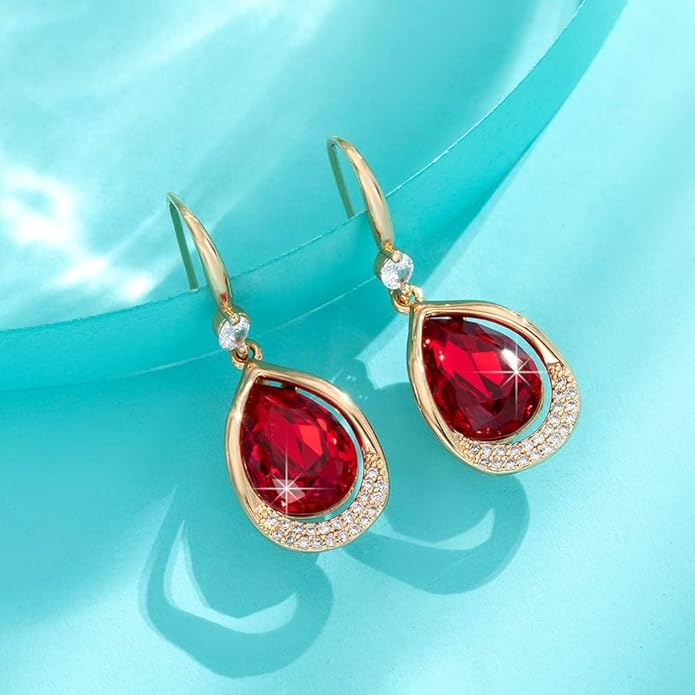 Austrian Crystal Halo Teardrop Hollow Drop Dangle Earrings for Women 14K Rose Gold Plated Hypoallergenic Jewelry Gifts