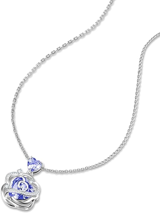 FANCIME Thornless Pulse Heart Birthstone Necklace for Women Sterling Silver Rose Pendant Fine Jewelry Gemstone Birthday Valentines Day Gifts for Wife Her