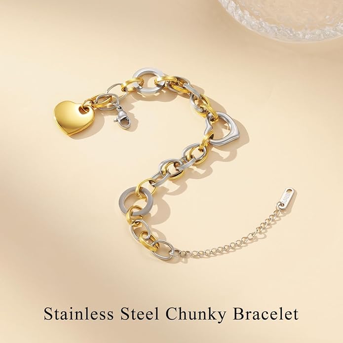 Emibele Heart Charm Bracelet for Women, Bible Verse Bracelet Stainless Steel 18K Gold Plated Bracelet Love Pendant Link Chain OT Clasp, Birthday Christmas Jewelry Gift for Mother Her