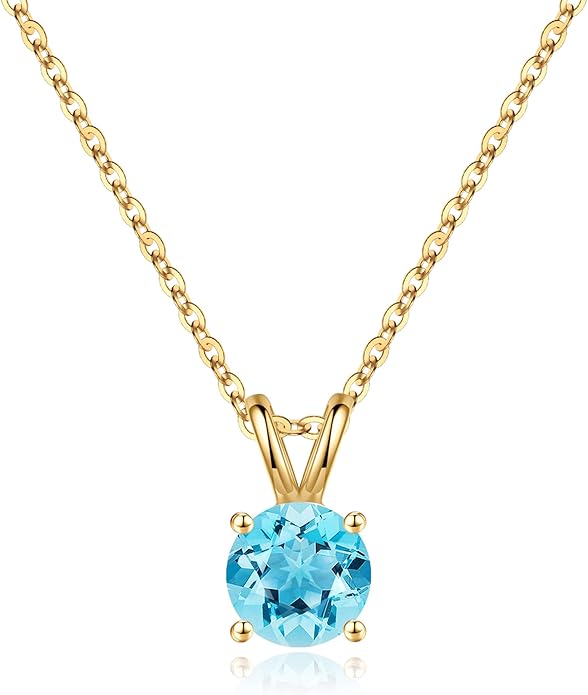 SMILEST Birthstone Necklace for Women Mom Wife, 1ct Sparkle Round Cut Birthstone Pendant 925 Sterling Silver Necklace Gifts for Women Mom Wife Friend