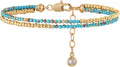 MYEARS Women Beaded Bracelet Gold Double Layer Gemstone 14K Simple Dainty Handmade Chain Everyday Boho Beach Jewelry