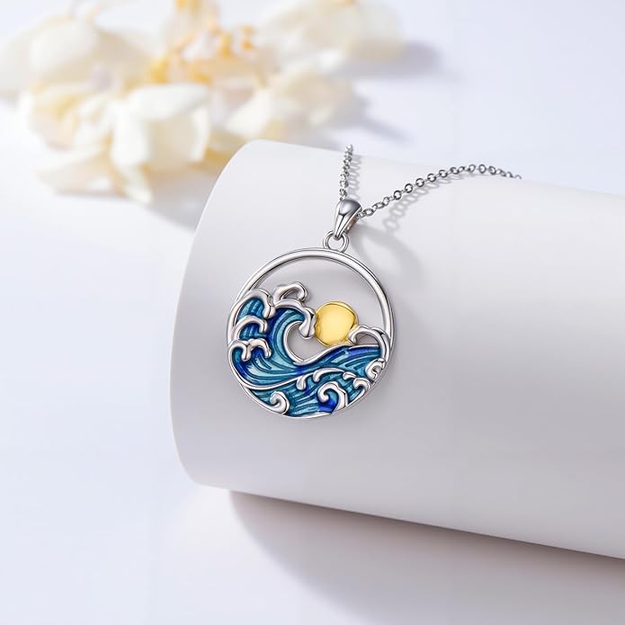 Natural Necklace for Women 925 Sterling Silver Mountain/Wave Pendant Necklace Nature Jewelry Gift for Women
