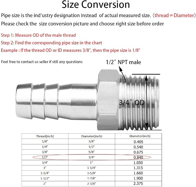 Stainless Steel Hose Barb Fitting 1/2" Hose Barb to 1/2" NPT Male Thread - Image 2