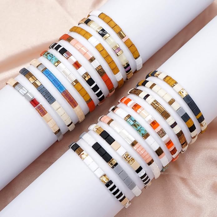 Sonateomber Tila Flat Beaded Stretch Bracelets for Women, Trendy Unique Colorful Square Beads Handmade Stack Bracelet Friendship Accessories Fashion Jewelry Gift