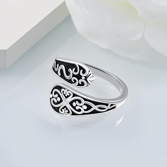 Spoon Rings for Women 925 Sterling Silver Sunflower Adjustable Thumb Spoon Rings Celtic Knot Promise Engagement Statement Boho Vintage Finger Open Antique Rings Jewelry
