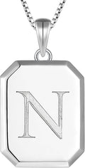 YL Initial Necklace 925 Sterling Silver Square/Round/Heart Letter Pendant A-Z Alphabet Polished Jewelry for Women