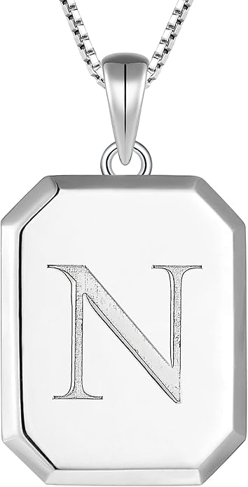 YL Initial Necklace 925 Sterling Silver Square/Round/Heart Letter Pendant A-Z Alphabet Polished Jewelry for Women