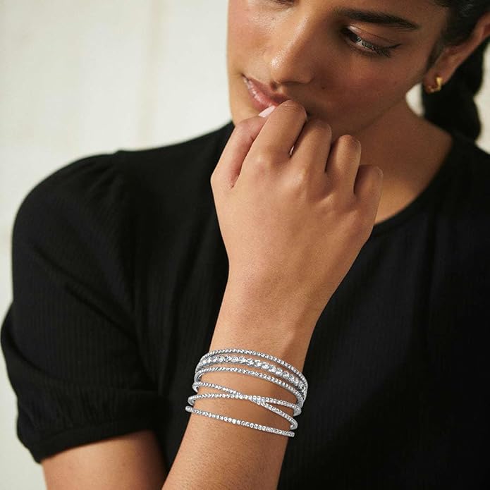 Rhinestone Bracelet for Women MultiLayer Crystal Cuff Bracelet Strand Layered Bracelet