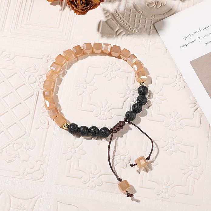 Lava Rock Bead Bracelet For Women-Zebra Stone Beaded Bracelets Essential Oil Aromatherapy Bracelet Set Balancing Chakra - Perfect Gifts For Women