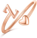Initial Rings for Women Girls - Valentines Day Gifts for Her, Adjustable Rings for Women Non Tarnish Letter A-Z Dainty Heart Ring Teen Girls Gifts Trendy Stuff Personalized Jewelry Gift
