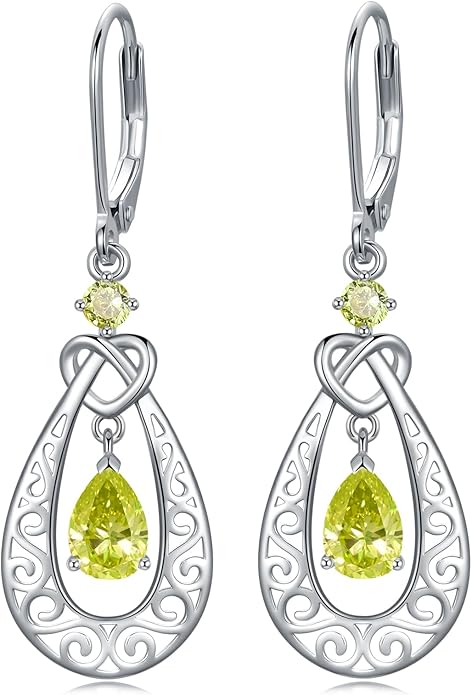 Teardrop Birthstone Dangle Drop Earrings Sterling Silver Infinity Filigree Leverback Earrings, Infinity Love Birthday Anniversary Valentines Day Gifts for Her Women Mom Wife