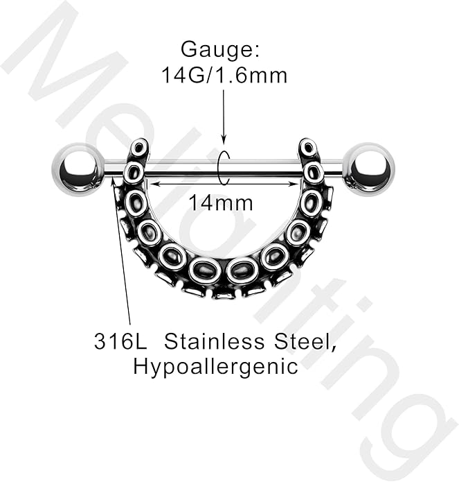 Melighting Nipple Rings 14G, Octopus Nipple Piercing Jewelry for Women Stainless Steel 316L, Nipple Barbell, Nipple Jewelry Body Piercing Jewelry