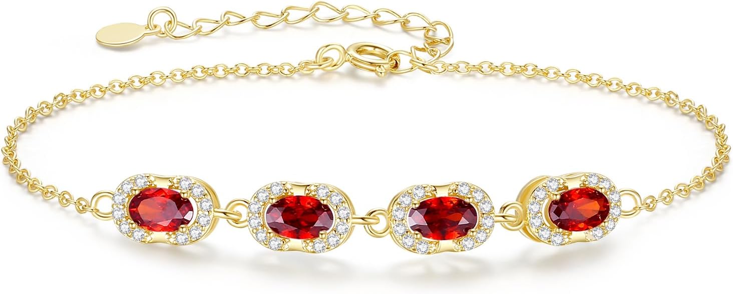Birthstone Bracelets for Women, Gold Trendy Dainty Link Bracelet Jewelry Birthday Christmas Day Gifts for Women Girlfriend Friend Her Mom Wife