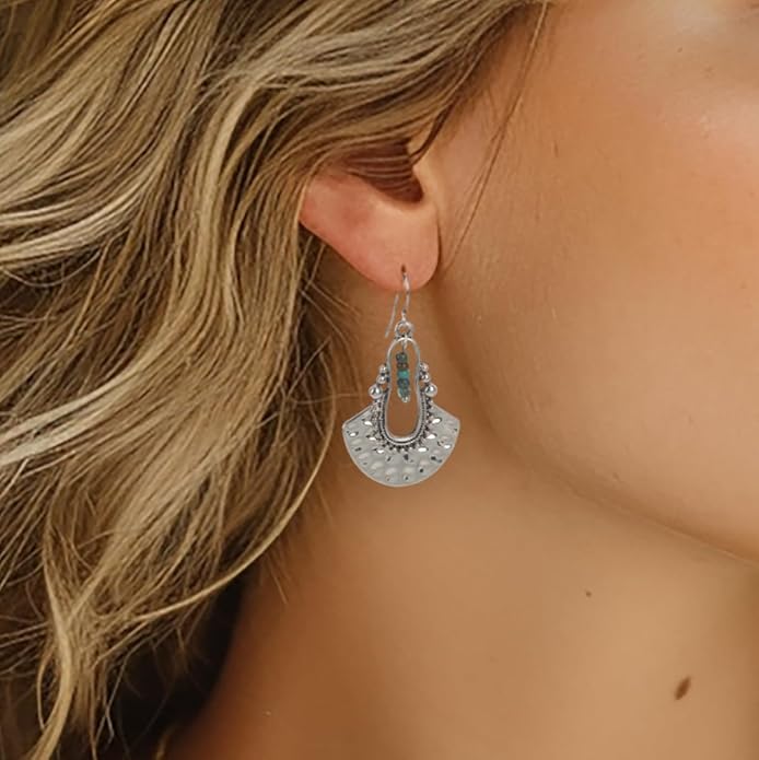 SPUNKYsoul Boho Dangle Earrings for Women – Lightweight Tribal Fan Paddle Design with Hieroglyphic Accents – Unique Handmade Gift Idea for Her