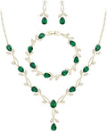 EVER FAITH Bridal Cubic Zirconia Jewelry Sets for Women, White Simulated Pearl Leaf Vine Pendant Wedding Party Necklace Earrings Set for Bridesmaid Bride