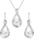 Sterling Silver Pearl Jewelry Set with Shiny Moissanite, Real Freshwater Pearl Earrings Necklace for Women, Wedding Jewelry for Brides Bridesmaid, Mother's Day