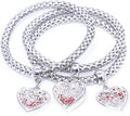 Crystal Charms Multilayer Bracelets - 3PCS Gold/Silver/Rose Gold Corn Chain Bracelet for Women, Tree of Life Heart Shaped Stretch Bracelet