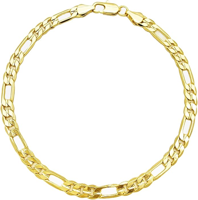 Gold Electroplated Anklet for Women, 9-12 Inch Sizes, Figaro, Cuban, Mariner, Herringbone Design - Made in Korea