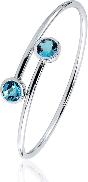 Diamond Wish Sterling Silver Round Swiss-Blue Topaz Bypass Bangle Bracelet (4ct TW)
