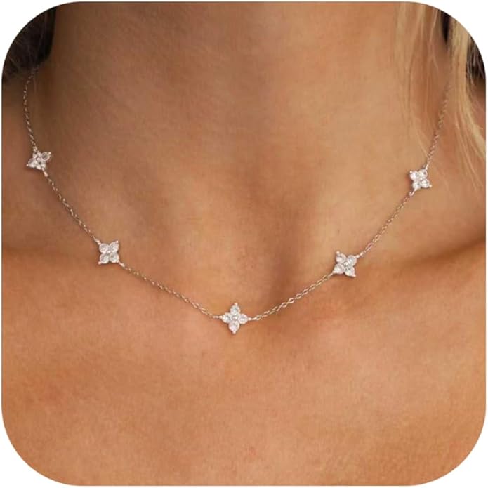 Valentines Day Gifts for Women Her - Dainty Necklaces for Women Cute Station Choker Simulated Diamond Necklace Simple Layering CZ Necklace Trendy Jewelry Gifts