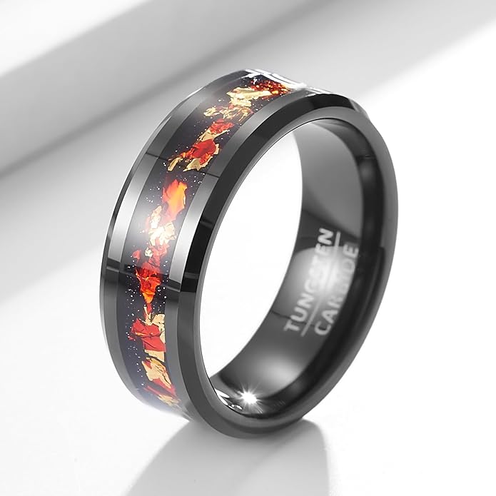 | Nebula Inlay Band - 8mm Wide Black Tungsten Ring with Cosmic Art | Wedding & Unique Statement