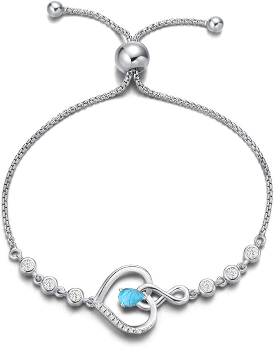 AGVANA Valentines Day Gifts Heart Birthstone Bracelets for Women Sterling Silver Genuine or Created Gemstone Tennis Bracelet Infinity Love Jewelry Anniversary Birthday Gifts for Wife Mom Women