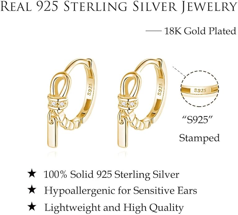 Reffeer Solid 925 Sterling Silver Minimalist Hoop Earrings for Women Teen Girls CZ Hoop Earrings Cartilage Helix Hoop Earrings Huggie