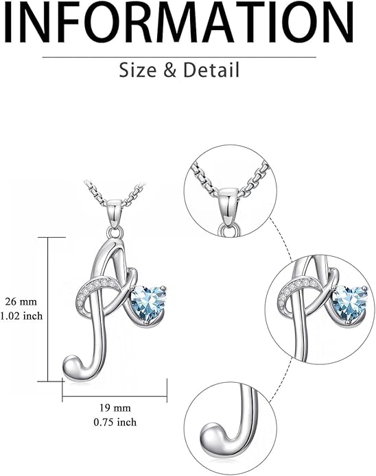 Valentines Day Gifts for Women Alphabet A to Z Initial Birthstone Pendant Necklaces for Women - 18k White Gold Plated Personalized Name Jewelry Valentine Mothers Day Birthday Gifts for Women Her Girlfriend