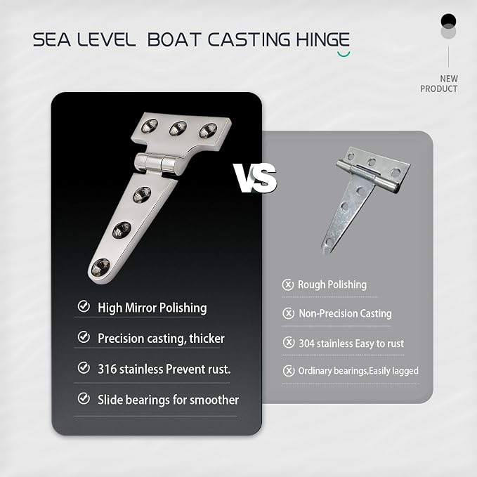 316 Stainless Steel T Hinges Marine Grade 4'' x 2" Heavy Duty Boat Hatch Hinge - Image 4