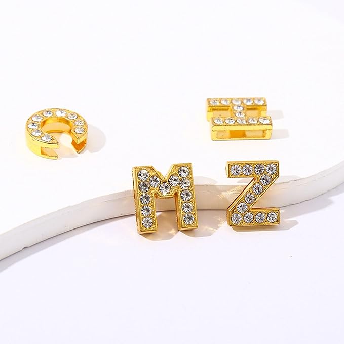 130 PCS A-Z Full Rhinestones Charms 8MM Slide Alphabet Crystal Letters for DIY Slide Wristbands Bracelets,Hair Clips,Jewelry Making Charms（130PCS Gold 8mm）