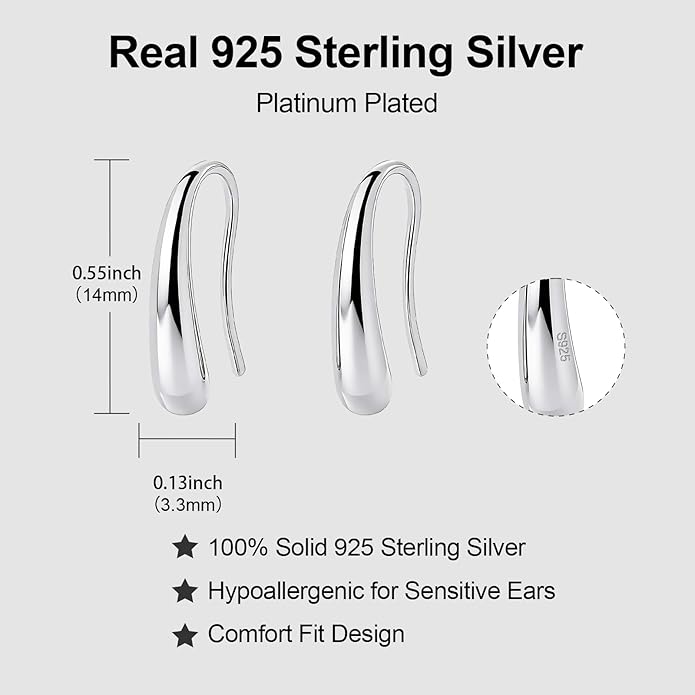 S925 Sterling Silver Stud Earrings for Women, Animal Cat & Dog Studs and Minimal Teardrop Ear Climber, Hypoallergenic Earrings for Sensitive Ears, Gift Box Included