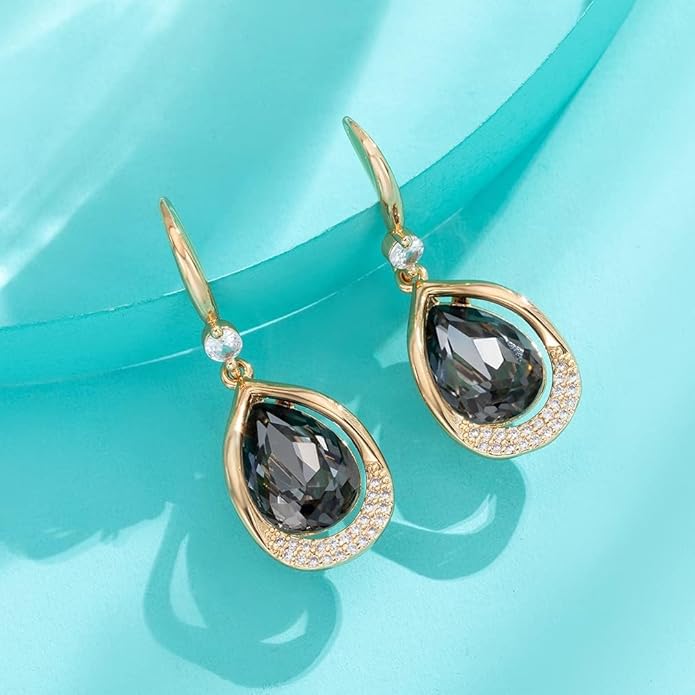 Austrian Crystal Halo Teardrop Hollow Drop Dangle Earrings for Women 14K Rose Gold Plated Hypoallergenic Jewelry Gifts