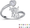 Highland Cow Ring 925 Sterling Silver Adjustable Ring Birthstone Ring Engraved Name Highland Cow Gifts Jewelry for Women