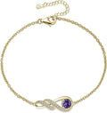 Birthstone Bracelets for Women 925 Sterling Silver Created Gemstone Bracelet Infinity Pendant Jewelry for Her, 6.7"+1.2"