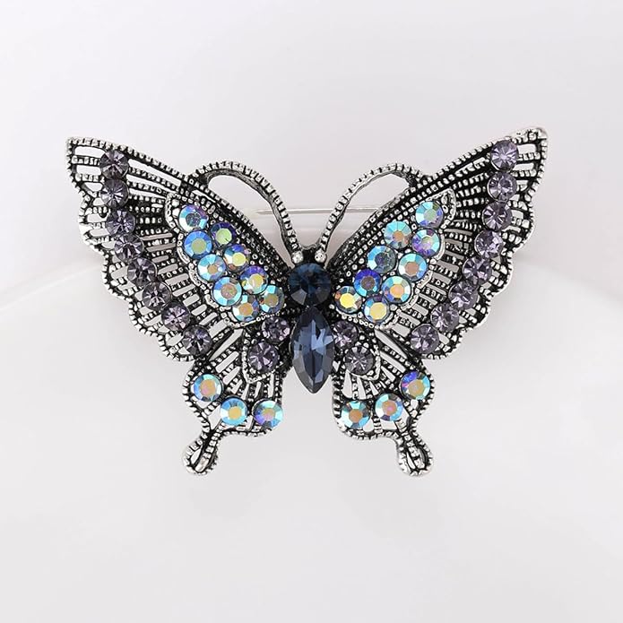 Rhinestone Butterfly Brooch for Women Sparkling Gold Silver Blue Black Crystal Big Butterfly Brooch Pin Cute Insect Pin Elegant Clothing Hat Bag Skirt Accessories Christmas Birthday Party Jewelry