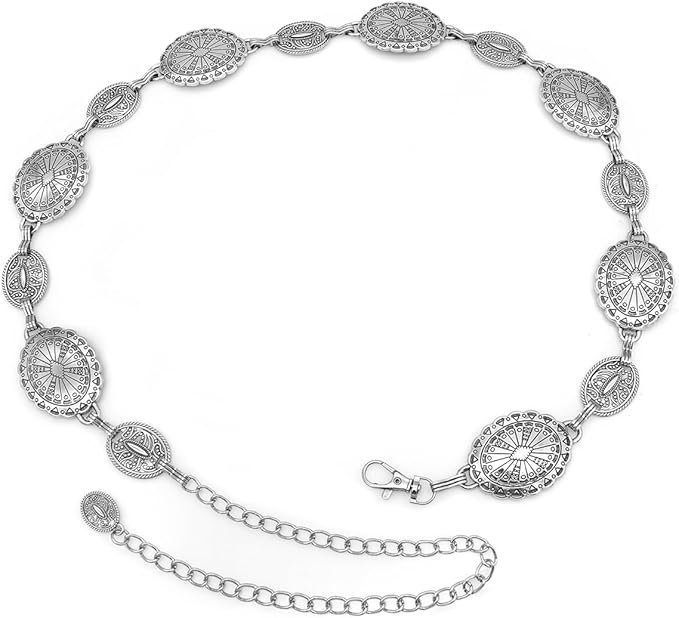 Women's Concho Chain Belt Western Cowgirl Metal Waist Chain Belt for Dress