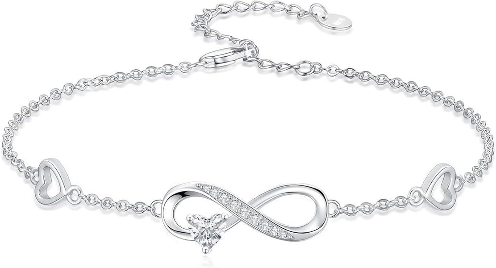 Dorunmo Infinity Heart Anklet Bracelet for Women 925 Sterling Silver Adjustable Infinity Birthstone Bracelet Friendship Jewelry Gifts for Women Birthday Christmas