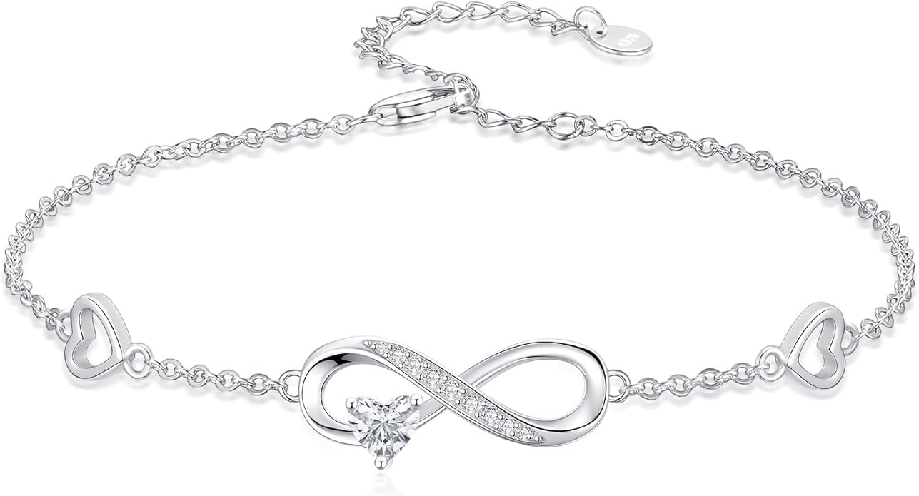 Dorunmo Infinity Heart Anklet Bracelet for Women 925 Sterling Silver Adjustable Infinity Birthstone Bracelet Friendship Jewelry Gifts for Women Birthday Christmas