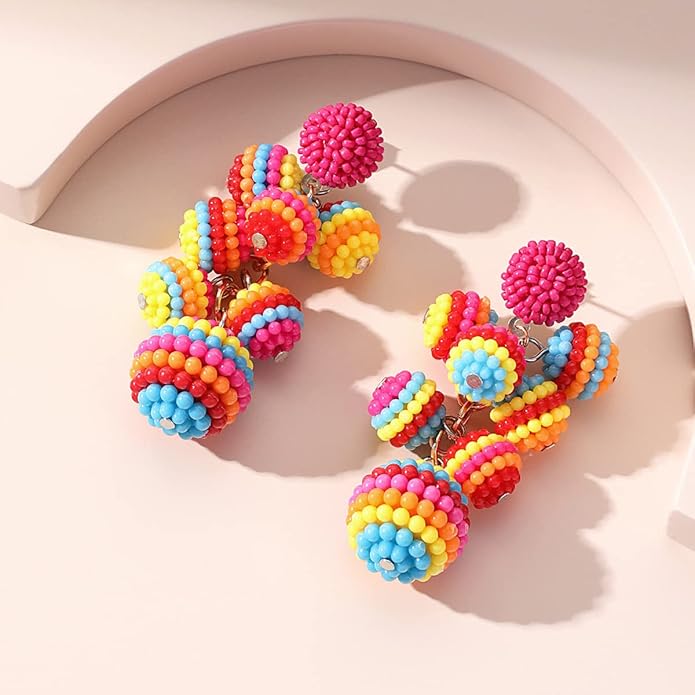 Acrylic ball Beads Dangle Earrings for Women,Colorful Statement Earring Cute Candy Colored Drop Dangle Geometric Jewelry Earrings For Gift Party