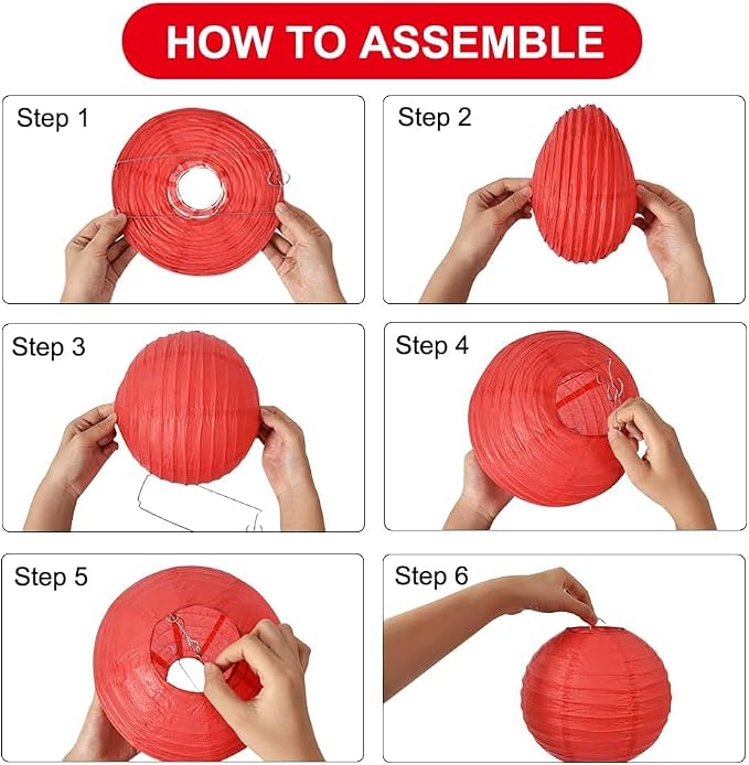 BEISHIDA Red White Paper Lanterns 12Pcs 6/8/10/12 Inch Round Chinese Lamp | - Image 3